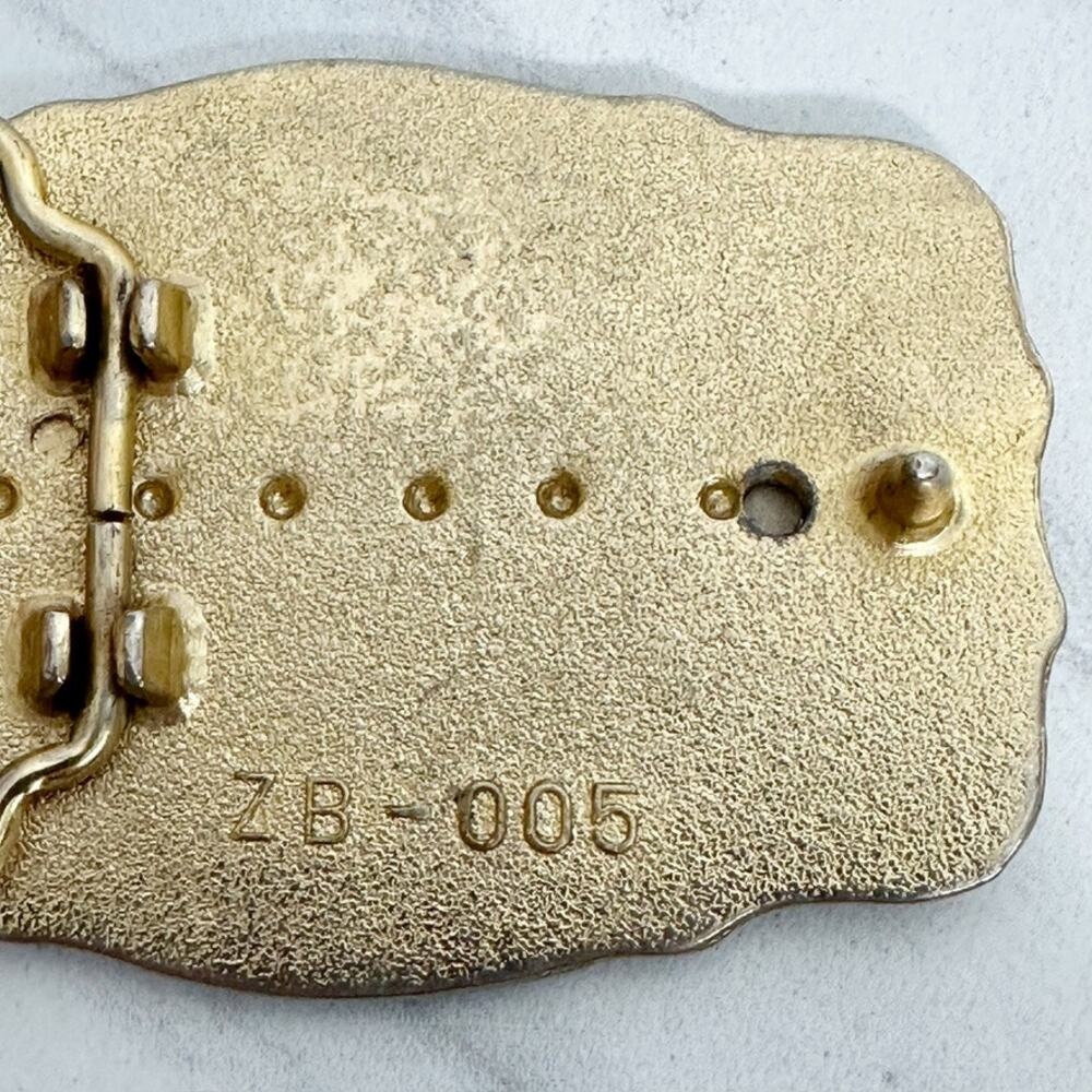 Vintage Western Belt Buckle Gold Tone Black Enamel Scrollwork Bead Dot Border ✨ - Picture 9 of 11